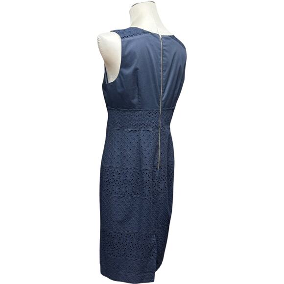 Ann Taylor Sleeveless Embroidered Eyelet Sheath Dress Dark Blue 10 - Picture 5 of 8